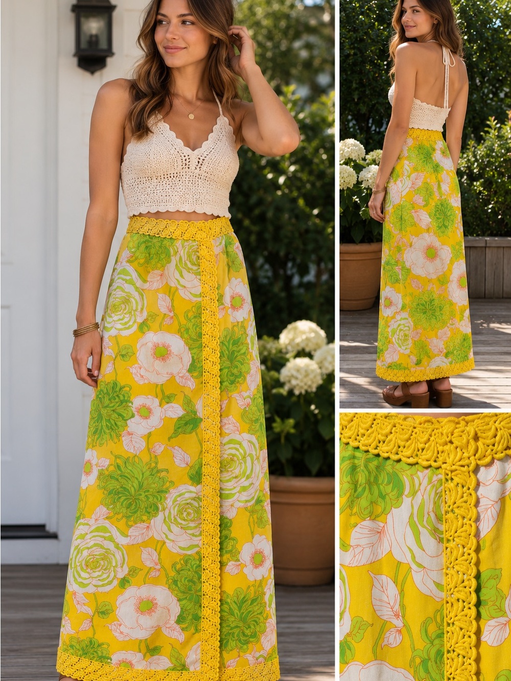 STUNNING Vintage 70’s Handmade Cotton - Lined Floral Maxi Skirt Boho / Hippie